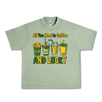 Oil Green All you need is coffee and lucky St. Patrick's Urban Heavy Tee - HowdyJamesFarm
