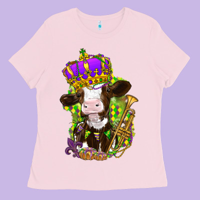 Mardi Gras Cow Ladies Tee Designed By Howdyjamesfarm