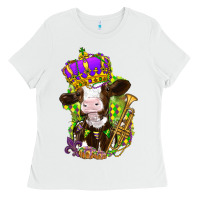 White Mardi Gras Cow Ladies Tee - HowdyJamesFarm