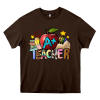 Chocolate Brown a teacher Heavy Core Tee - NancyCooperArtShop