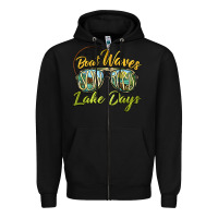 Black boat waves sun rays lake days Zipper Hoodie - BarkalooDesign