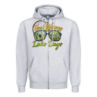 Heather Grey boat waves sun rays lake days Zipper Hoodie - BarkalooDesign