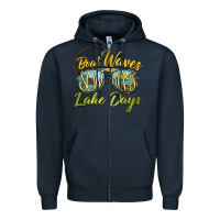 Navy boat waves sun rays lake days Zipper Hoodie - BarkalooDesign