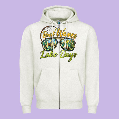Boat Waves Sun Rays Lake Days Zipper Hoodie Designed By Barkaloodesign