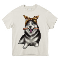 Cream alaskan husky with bandeau Heavy Core Tee - texasbilliewilder