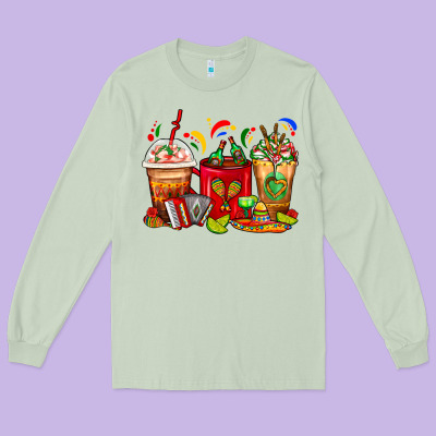 Mexico Coffee Cups Long Sleeve Tee Designed By Fadigitalartstudio