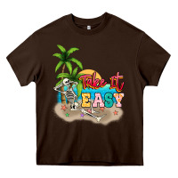 Chocolate Brown take it easy Heavy Core Tee - NancyCooperArtShop