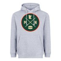 Heather Grey Classic Minnesota Hockey MN Outline Pullover Hoodie Heavyweight Hoodie - maiPhamDesign
