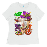 White Mardi Gras Goat Ladies Tee - HowdyJamesFarm
