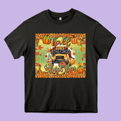 Fall School Bus Heavy Core Tee Designed By Texasbilliewilder