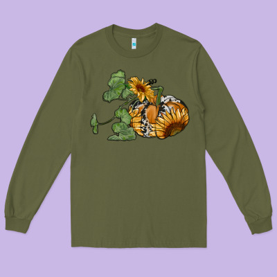 Sunflower Pumpkin Long Sleeve Tee Designed By Ranaportraitstore