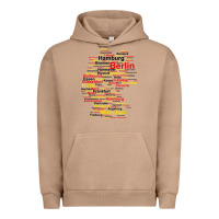 Pigment Burro germany map silhouette towns cities flag berlin travel t shirt Urban Hoodie - maiPhamDesign