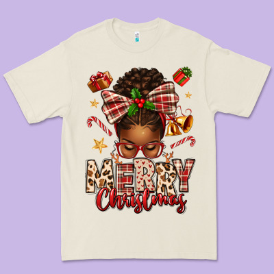 Merry Christmas Afro Messy Bun Premium Tee Designed By Texasbilliewilder