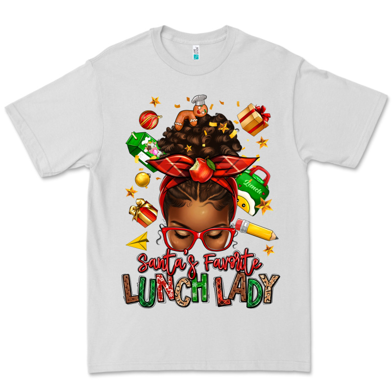 Santas Favorite Lunch Lady Afro Messy Bun Premium Tee by texasbilliewilder | Teevron