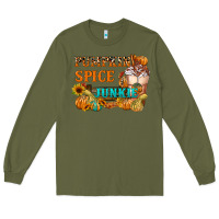 Army Green Pumpkin Spice Junkie Long Sleeve Tee - FaDigitalArtStudio