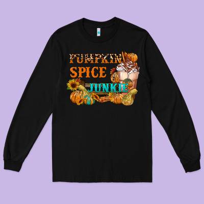 Pumpkin Spice Junkie Long Sleeve Tee Designed By Fadigitalartstudio
