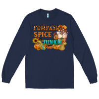 Navy Pumpkin Spice Junkie Long Sleeve Tee - FaDigitalArtStudio