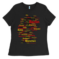 Black germany map silhouette towns cities flag berlin travel t shirt Ladies Tee - maiPhamDesign