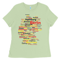 Germany Map Silhouette Towns Cities Flag Berlin Travel T Shirt Ladies Tee | Teevron