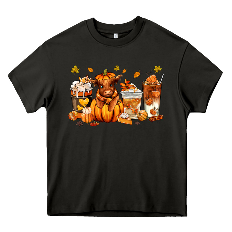 Fall Autumn Cow Pumpkin Coffee Cups Heavy Core Tee by RanaPortraitStore | Teevron