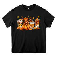 Black Fall Autumn cow pumpkin coffee cups Heavy Core Tee - RanaPortraitStore