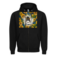 Black sunflowers messy bun mama Zipper Hoodie - BarkalooDesign