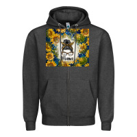Charcoal Heather sunflowers messy bun mama Zipper Hoodie - BarkalooDesign