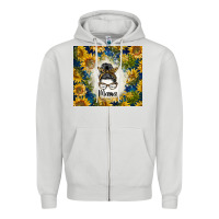 Dove Grey sunflowers messy bun mama Zipper Hoodie - BarkalooDesign