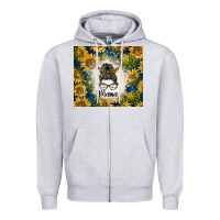 Heather Grey sunflowers messy bun mama Zipper Hoodie - BarkalooDesign