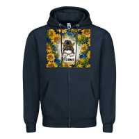 Navy sunflowers messy bun mama Zipper Hoodie - BarkalooDesign