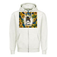 Oatmeal Heather sunflowers messy bun mama Zipper Hoodie - BarkalooDesign