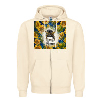 Sandshell sunflowers messy bun mama Zipper Hoodie - BarkalooDesign