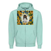 Seafoam sunflowers messy bun mama Zipper Hoodie - BarkalooDesign