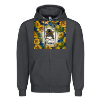 Smoke sunflowers messy bun mama Zipper Hoodie - BarkalooDesign