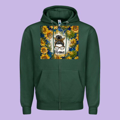 Sunflowers Messy Bun Mama Zipper Hoodie Designed By Barkaloodesign