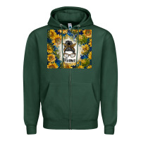 Sports Green sunflowers messy bun mama Zipper Hoodie - BarkalooDesign