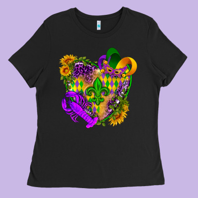 Mardi Gras Heart Ladies Tee Designed By Howdyjamesfarm
