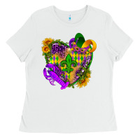 White Mardi Gras heart Ladies Tee - HowdyJamesFarm
