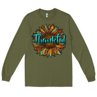 Army Green thankful sunflower Long Sleeve Tee - RanaPortraitStore