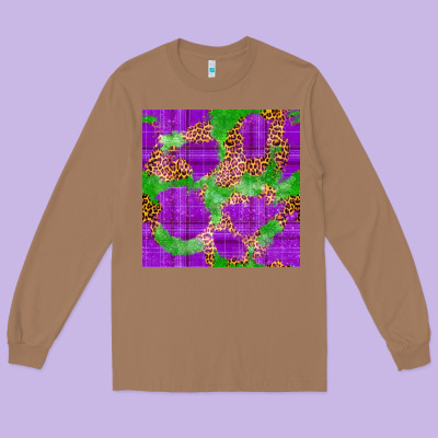 Mardi Gras Leopard Seamless Pattern Long Sleeve Tee Designed By Fadigitalartstudio