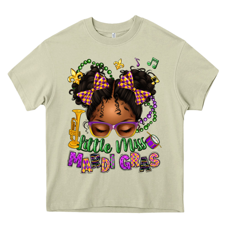 Little Miss Mardi Gras Afro Messy Bun Kid Heavy Core Tee by texasbilliewilder | Teevron