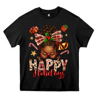 Black happy holidays christmas afro messy bun Heavy Core Tee - texasbilliewilder
