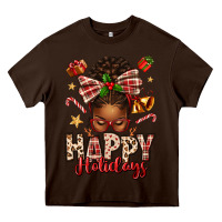 Chocolate Brown happy holidays christmas afro messy bun Heavy Core Tee - texasbilliewilder