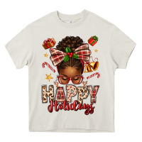 Cream happy holidays christmas afro messy bun Heavy Core Tee - texasbilliewilder