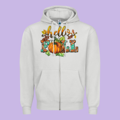Hello Fall Pumpkin Zipper Hoodie Designed By Barkaloodesign