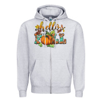 Heather Grey hello fall pumpkin Zipper Hoodie - BarkalooDesign