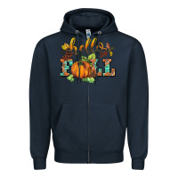 Navy hello fall pumpkin Zipper Hoodie - BarkalooDesign