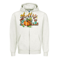 Oatmeal Heather hello fall pumpkin Zipper Hoodie - BarkalooDesign