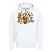 White hello fall pumpkin Zipper Hoodie - BarkalooDesign