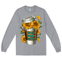 Heather Grey Mama Needs Coffee Cup Long Sleeve Tee - FaDigitalArtStudio